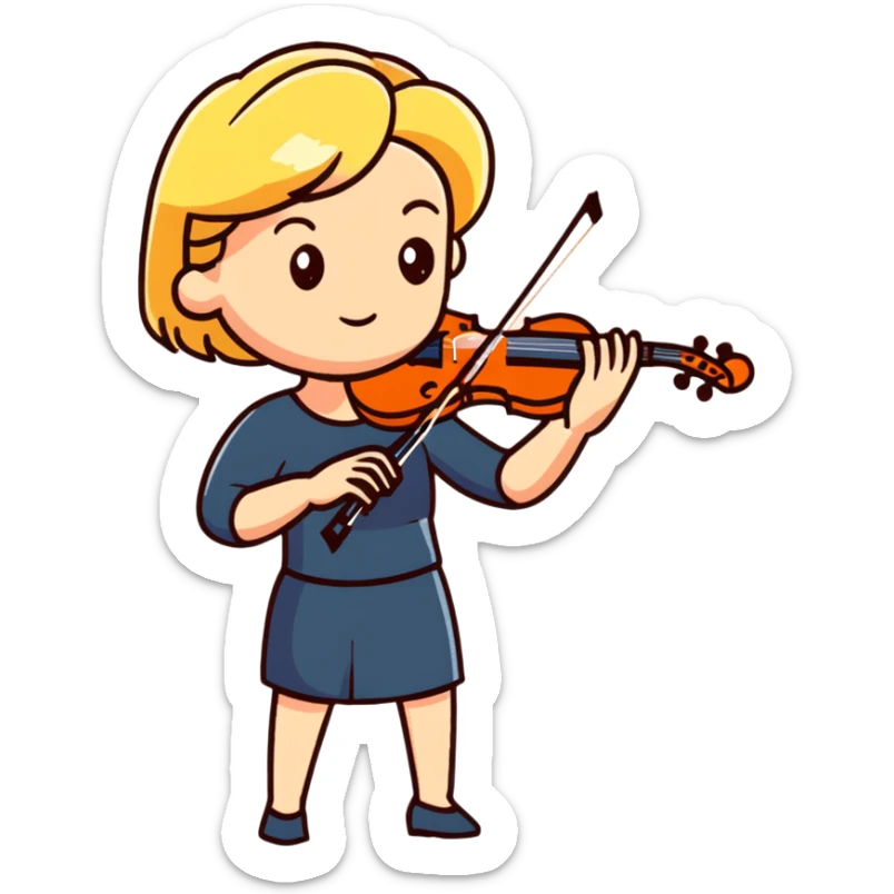 Full body of middle-aged blonde woman playing violin, standing position sticker