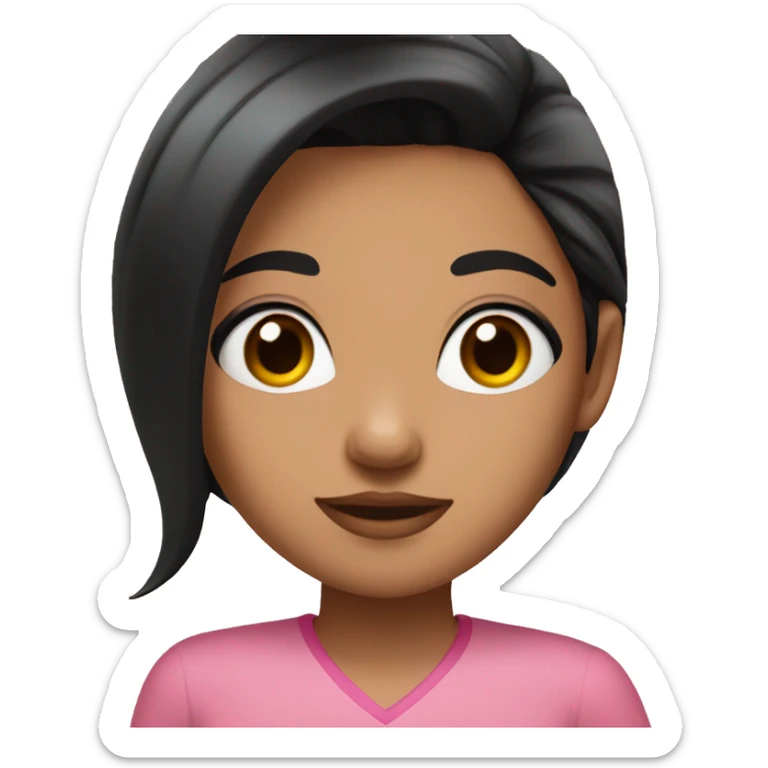 a girl with black hair tanish skin with long lashes and a pink shirt sticker