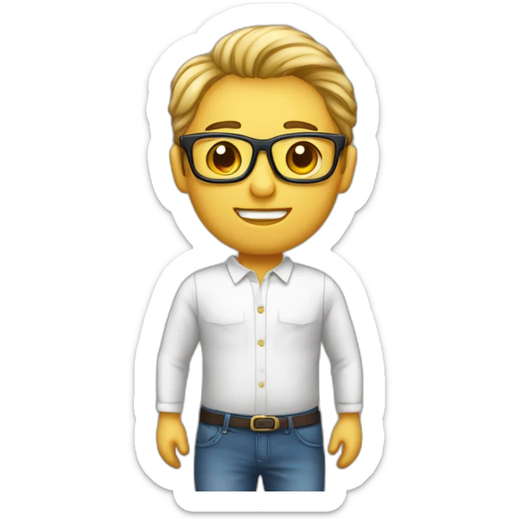 Homme enfant blanc avec les cheuveux cours sur le côté et long attaché au dessus avec des taches de rousseurs et des lunettes sticker