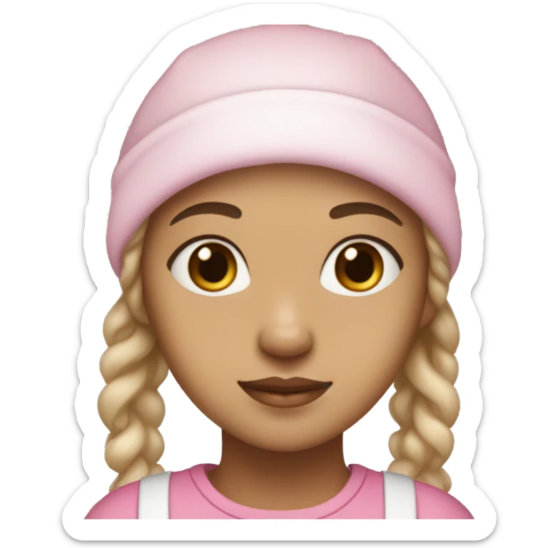 A light skin girl that has light brown eyes and a white dog and she has a pink bonnet on sticker
