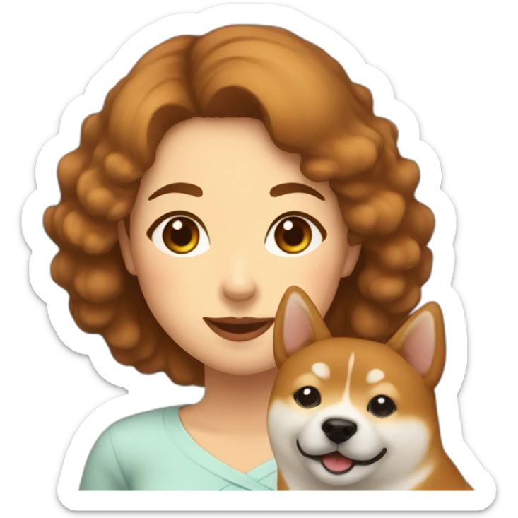 Cute Shiba-dog Accompanied by a middle age woman with brown and curly hair sticker