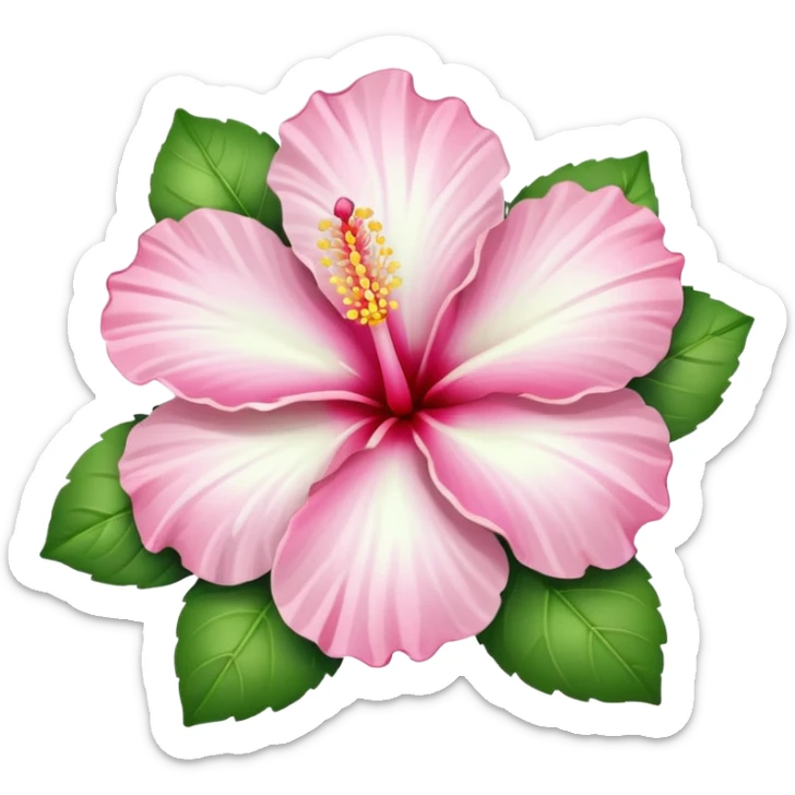 light white hibiscus flower with a pink centre in the style of apple emoji sticker