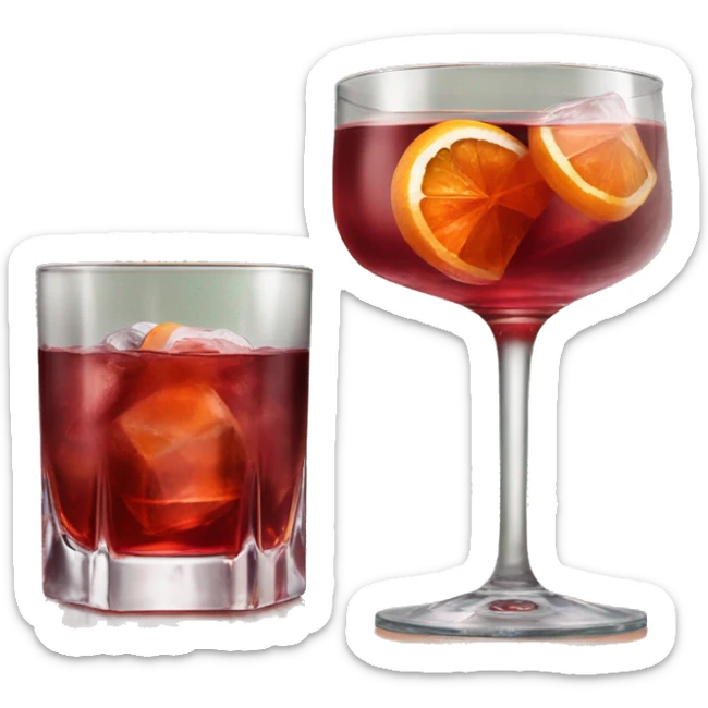 Negroni cocktail with one big clear ice cube in a pretty tumblr Glas  sticker