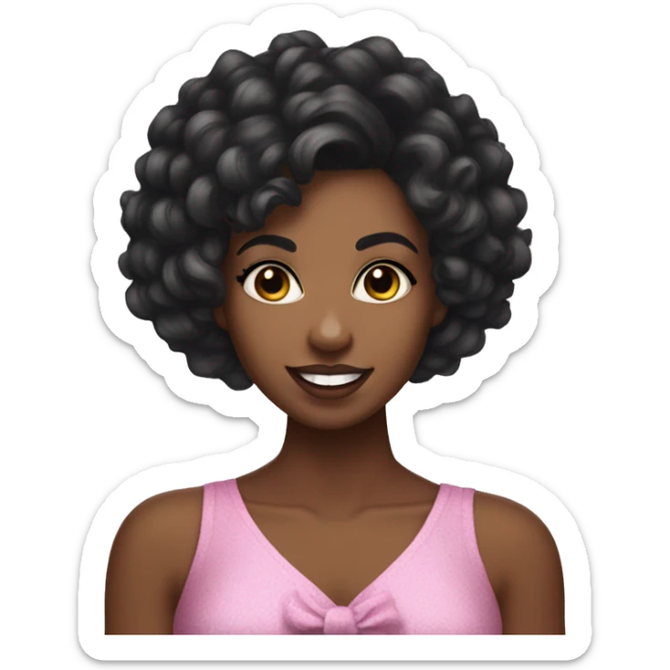 Black woman with short curly hair, long lashes, dimples, coquette hair Bow, wearing a criss cross top  sticker