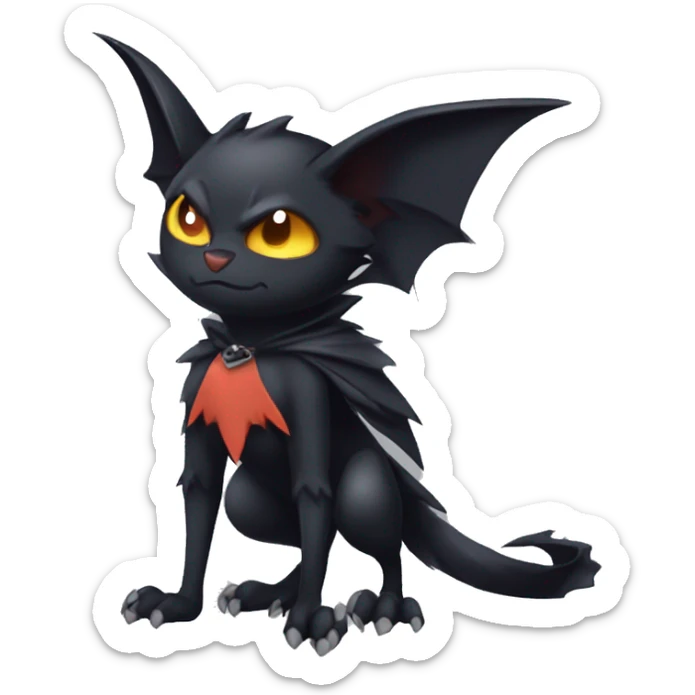 Anthro Black Cool Edgy Punk-Gothic Horned Bat-winged Litten-Bat-cat-Fakemon full body sticker