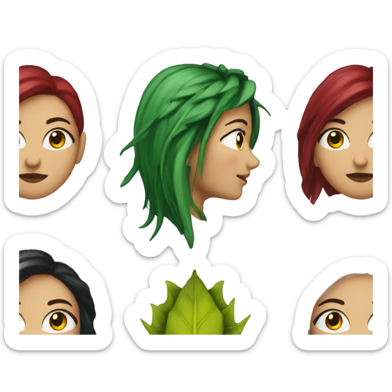 420 Lady with brunette and blue hair, hemp, gold, green dragon wings, maroon hoodie, 420, black and gold Nike t shirt, and bright red eyes sticker