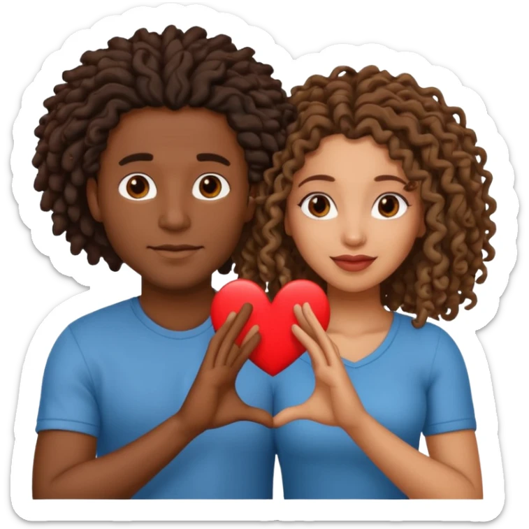Black man locs and Latina woman with curly hair. Making a heart with there hands  sticker