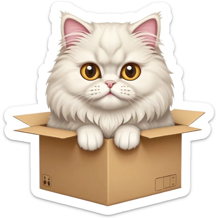 A  Persian cat poked its paws out of the cardboard box and placed them on top of it sticker