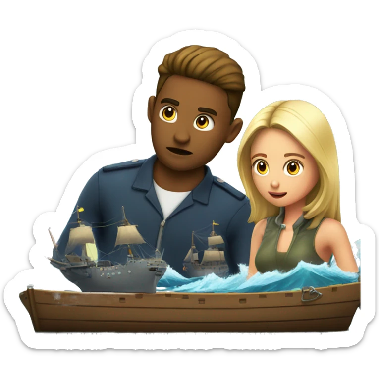 Girl and guy playing sea battle game and the guy is visibly annoyed sticker