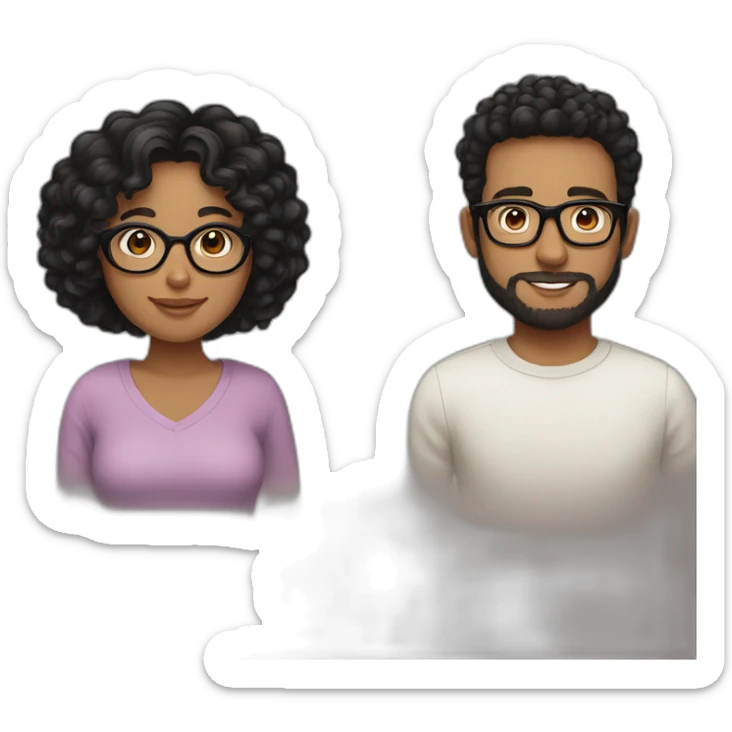 couple, tan girl with curly black hair, wearing glasses, white boy with short black hair and a little beard, wearing glasses  sticker