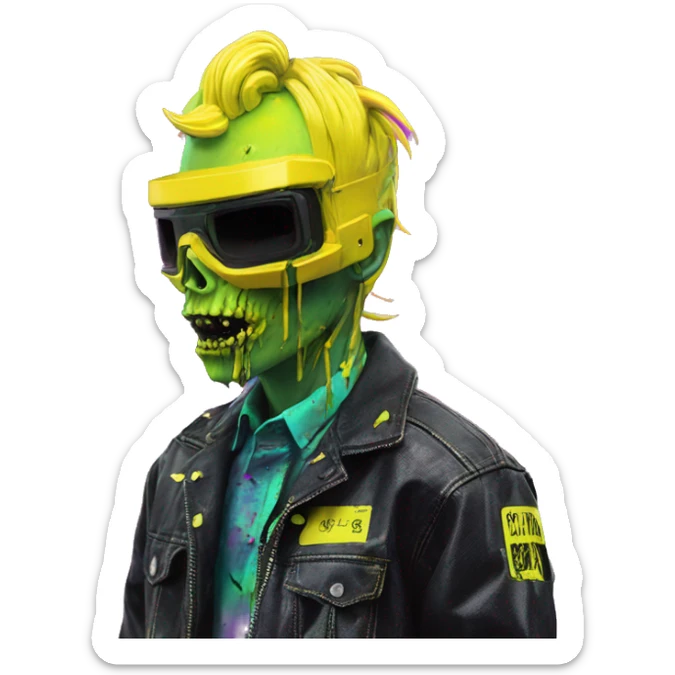 .Zombie_ Vaporwave black holographic oilslick zombie unicorn yellow caution tape sticker