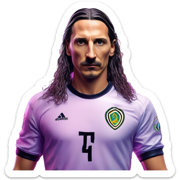 Synthwave Zlatan in SNES FIFA style, oil paint, epic eyes, intricate lips, exquisite pose, beautiful, desirable, logical sticker
