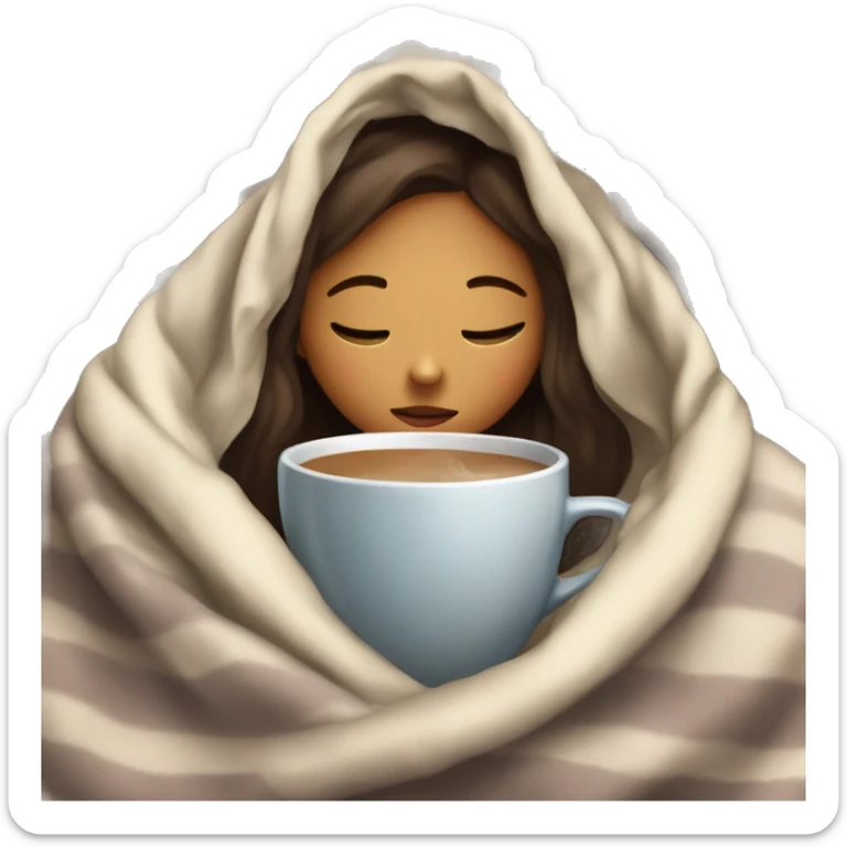 girl inside a blanket sipping coffee eyes closed sticker