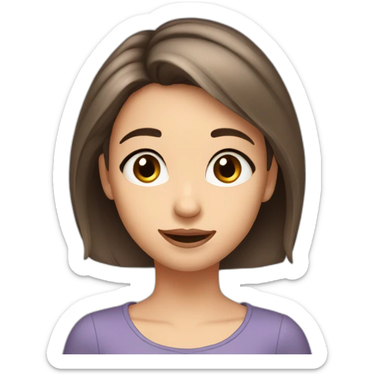 young girl, short hair, brown hair, winking face, silver earrings, brown eyes, thin eyebrows sticker