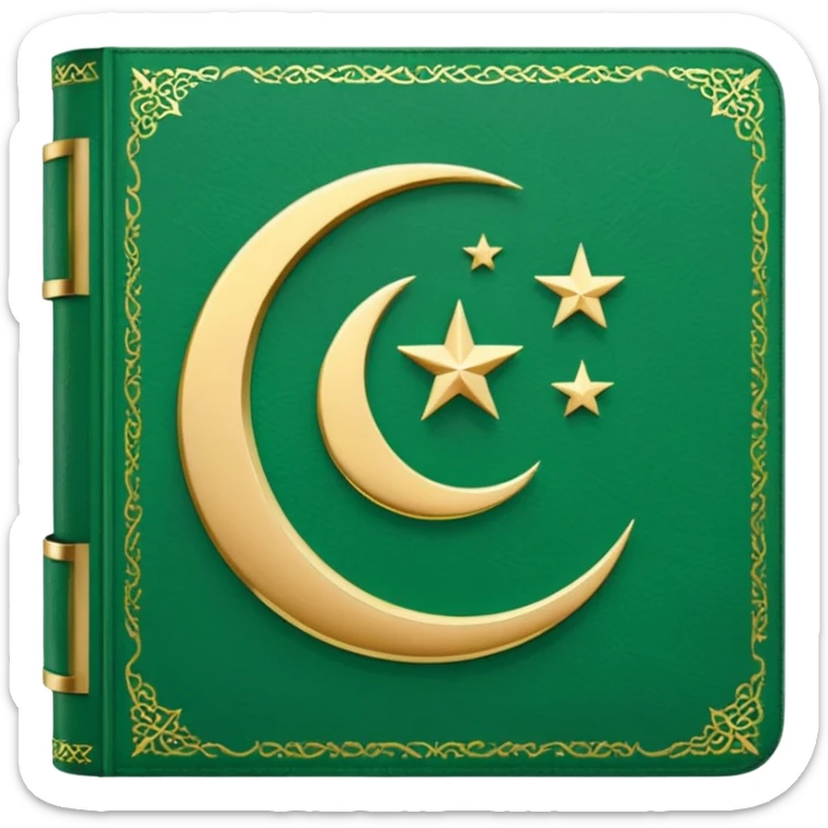 Closed Quran with the Islamic Symbol on it (moon and star) green from left to right sticker