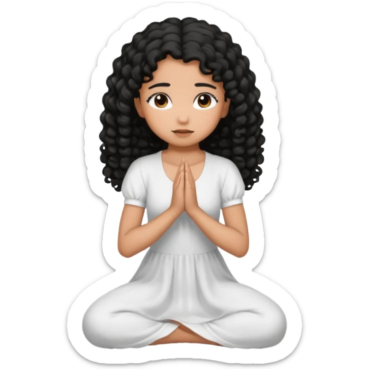 girl praying on knees curls black hair and brown skin sticker