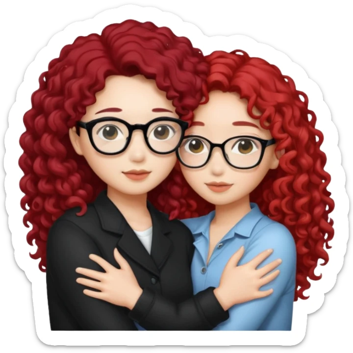 une star de Kpop asiatique avec les cheveux noir  qui fait un câlin a une fille qui a des lunette et des cheveux rouge et bouclé  sticker