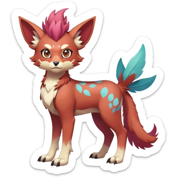 Vibrant Male cute cool anime-styled Falvie-Fionbri-fantasy-creature-Fakémon-Pokémon, full body, with random markings sticker