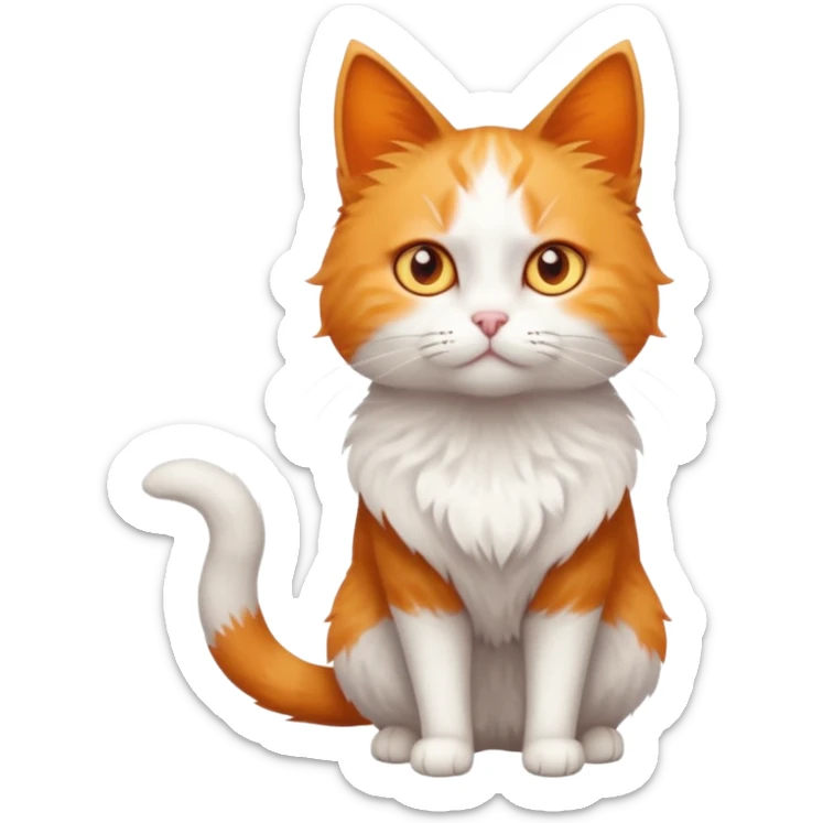 full body of tiny + skinny ginger and white cat with deep orange eyes and triangular shaped face sticker
