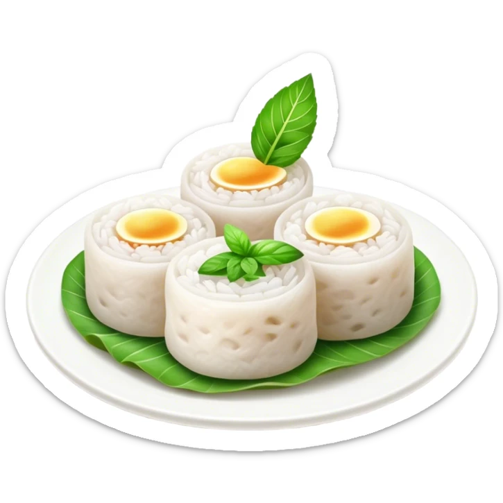 Bánh Cuốn Cinematic Realistic Bánh Cuốn Dish Emoji, depicted as delicate steamed rice rolls garnished with chopped mint on top, rendered with lifelike textures and fresh, vibrant lighting. sticker