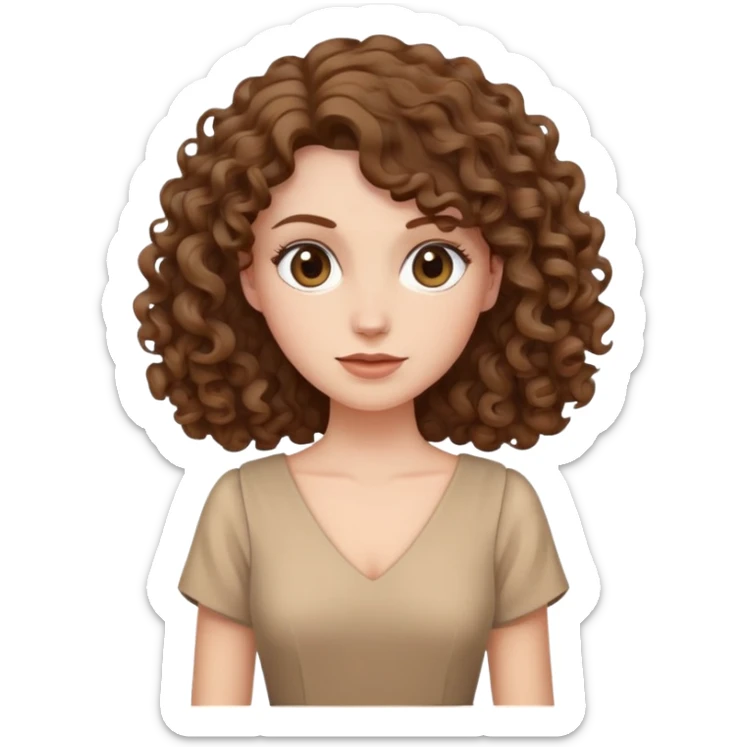white woman with curly brown hair wearing a beige dress sticker