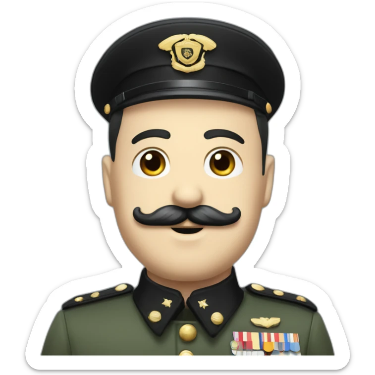 white man with black combover hair and black charlie chaplin mustache in military uniform sticker