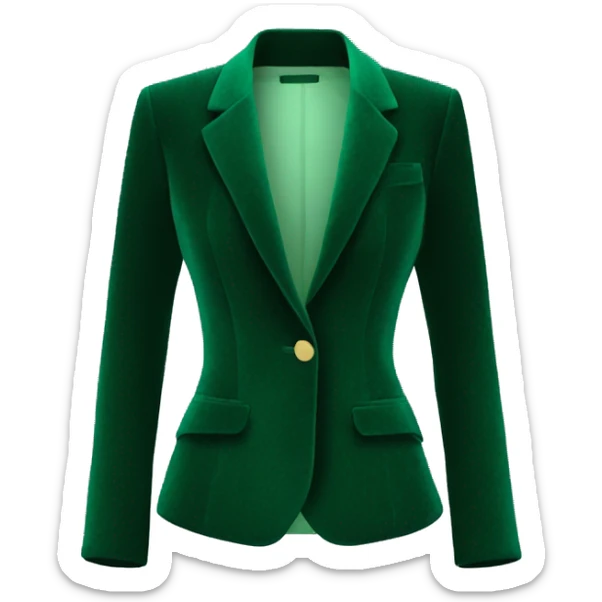 Realistic isolated side view of a emerald green velvet feminine fashion blazer jacket. sticker