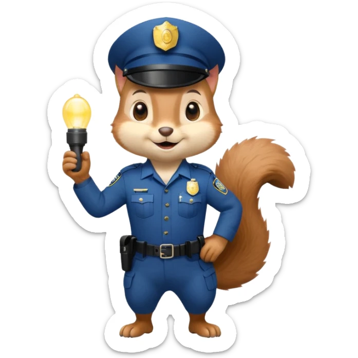full body cute squirrel in police uniform emoji, police cap, smiling, standing sticker