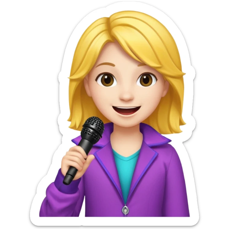 A cheerful teen singer with colorful outfit, performing with big smile.
 sticker