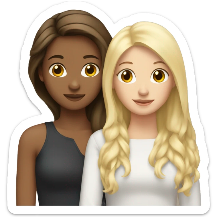 Brunette hair friend hugging a blonde hair friend  sticker