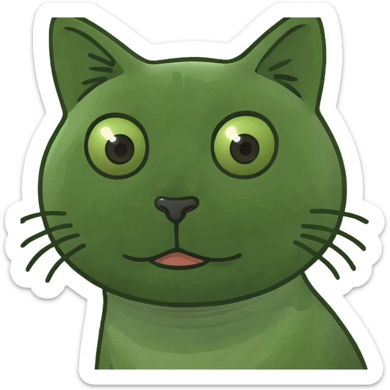 A cute cat emoji in the style of a green Bufo frog meme. sticker