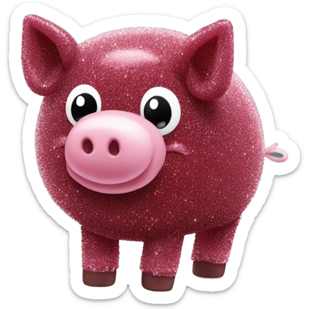 Sparkling Pig made of maroon sparkling sour candy laces andc sweets walking covered in sugar  sticker