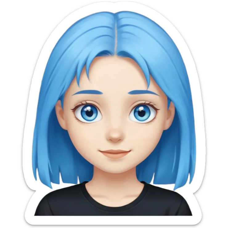 Girl, with blue eyes, with blue caret hairs, with black t-shirt, happy emotion  sticker