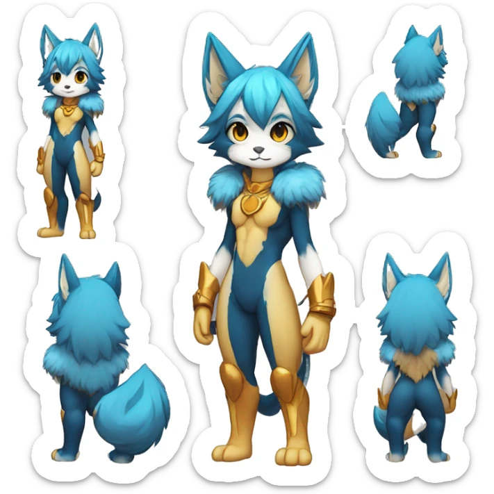 Anthro-Edgy-Cool-Blue-Yellow-Beige-Orange-Contrast-Colors-Fantasy-Fur-Sona-Chibi-Shiny-Fakémon-Hybrid full body sticker
