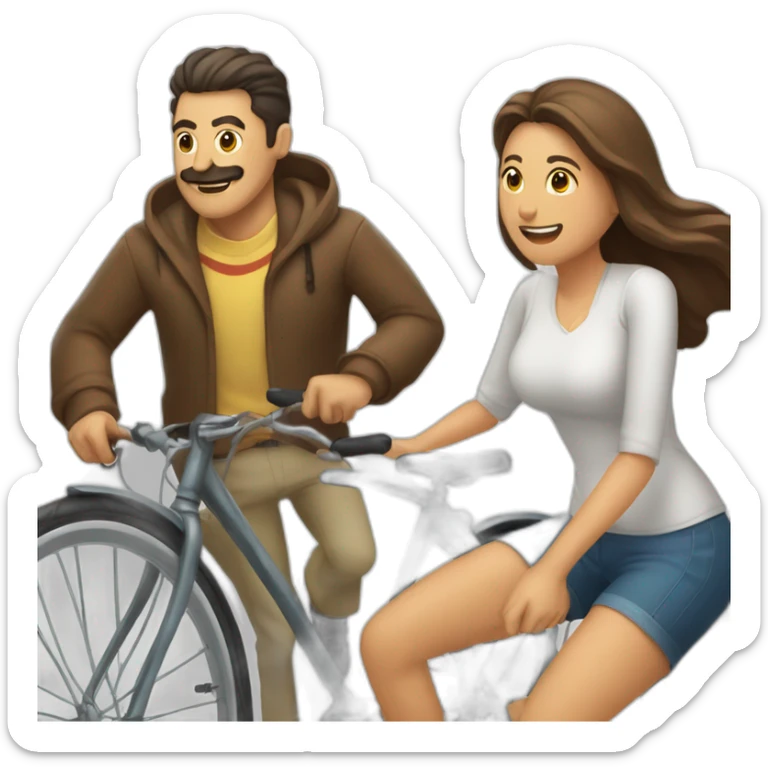 hombre y mujer montando en una bicicleta por separado cada uno separados sticker