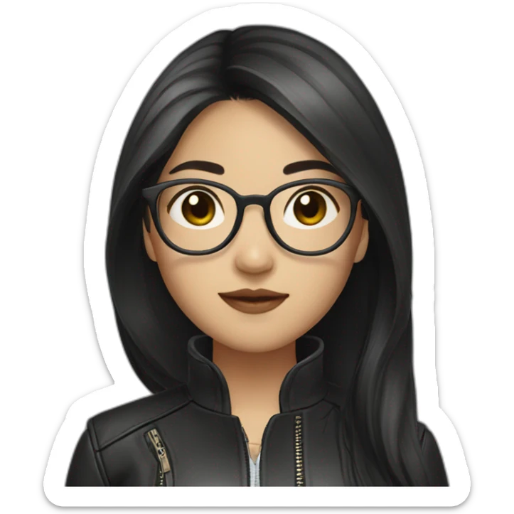 Asian girl in glasses and leather jacket whith dark long hair sticker