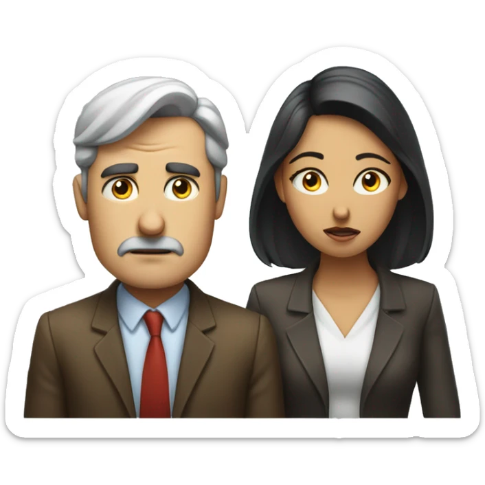 A woman with pleading eyes looking at a man who is engrossed in his phone, oblivious to her. sticker