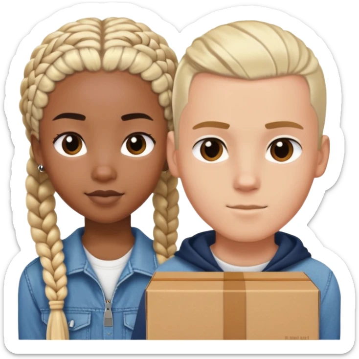 Teenage Interracial couple of a black woman with box braids and a white blonde man with a buzz cut  sticker