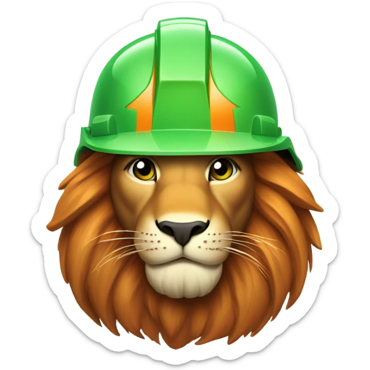 Head of a Lion wearing safety helmet as call center in green and orange theme sticker