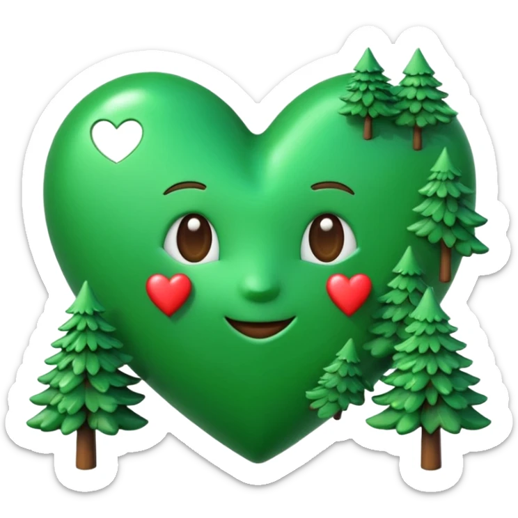 a big green heart emoji inscribed on it "I love you Candy"  with small pine trees behind it sticker