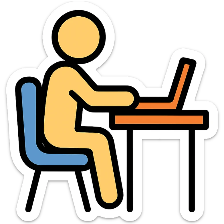 color outline icon of a person working at a desk, minimal color sticker