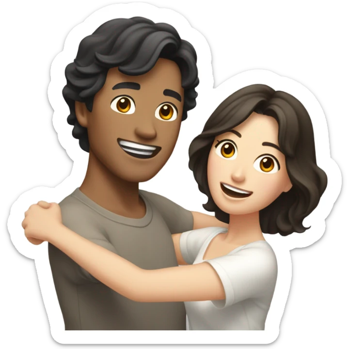 A pale half Asian man with short dark hair and white woman with long wavy brunette hair dancing together sticker