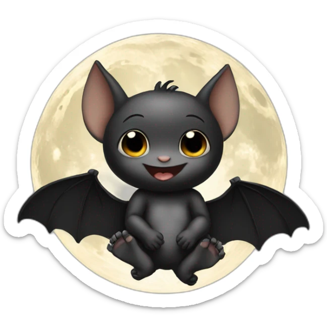 black happy baby bat wings sitting in front of moon holding feet sticker