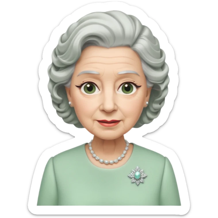 Queen Elizabeth with grey hair and waves in pastel green clothes sticker