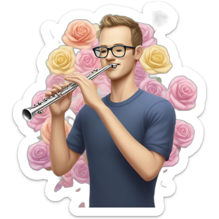 Jonathan Toews wearing glasses as a rainbow musical flute instrument in a symphony with pastel roses sticker