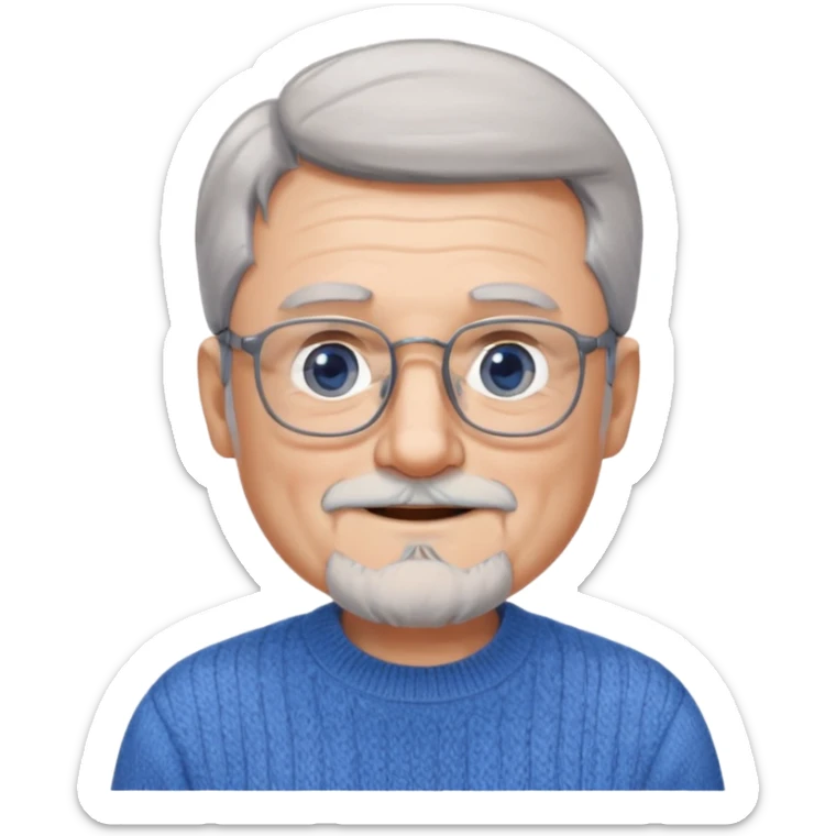 Create me an emoji of an old man. Gray short size hair. Gray beard. Squarer Glasses. Blue eyes. Little smile sticker