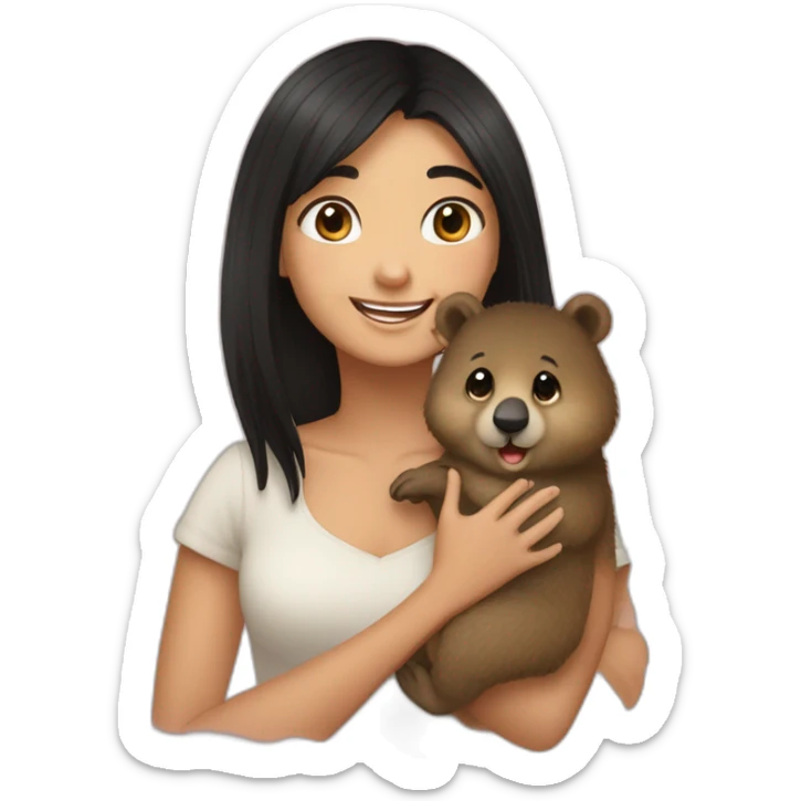 happy-girl-who-is-black-hair-and-hugging-happy-quokka sticker