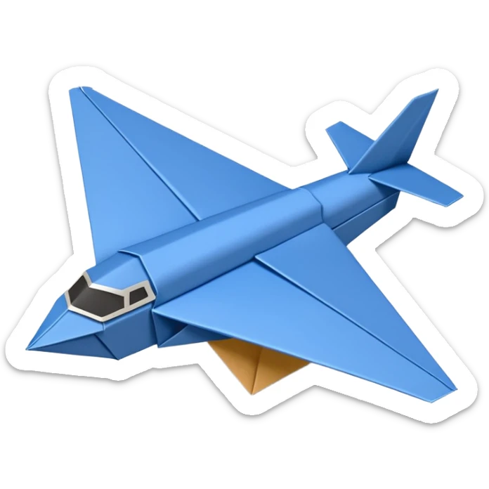 3D render of Paper Airplane made entirely of folded origami paper, sharp creases, cardboard texture, matte finish, visible paper grain, craft aesthetic,  emoji style, isolated on white background --v 6.0 sticker