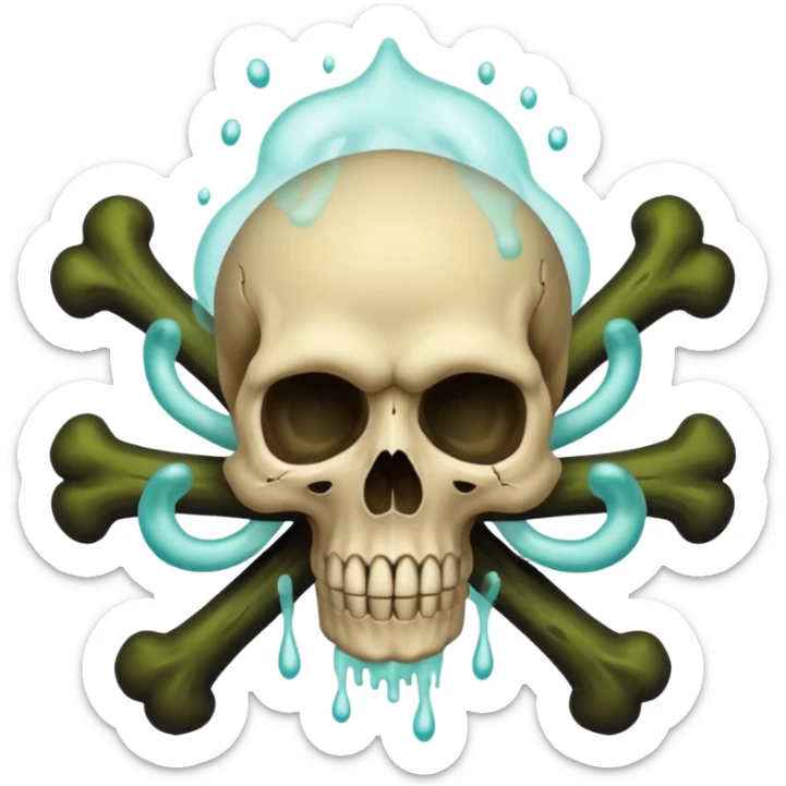 a poisonous cloud of gas, dark swamp color, with an image of a skull and two crossed bones behind the skull sticker