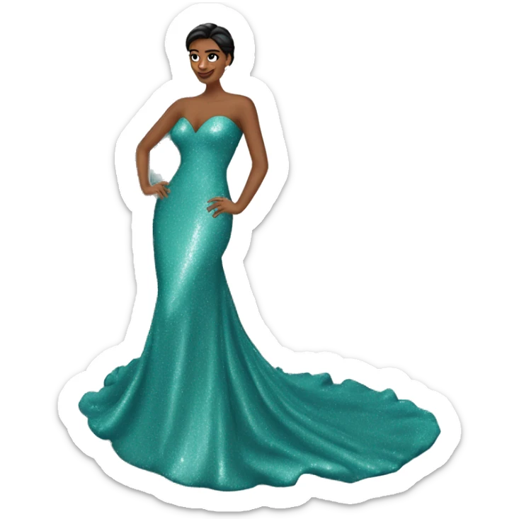 prom dress on fake manican long with train glittery teal sticker